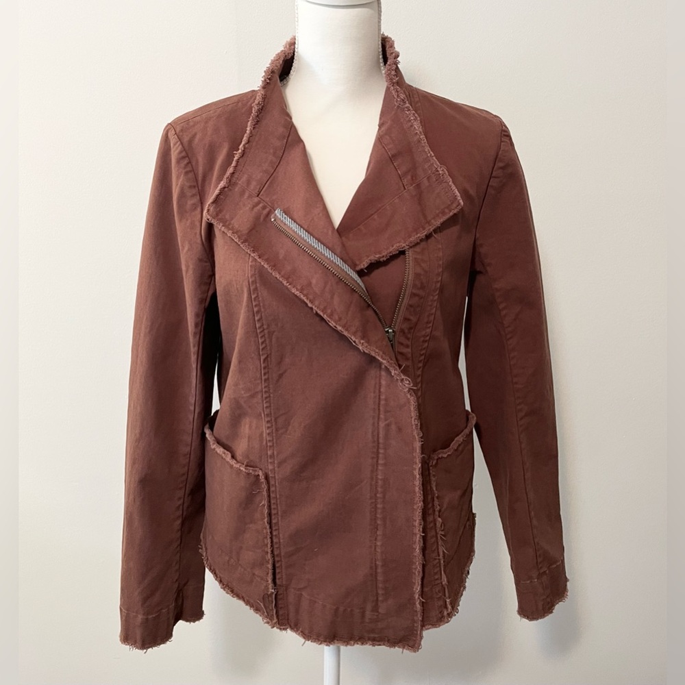 Sundance Sacred Earth Jacket Blazer Raw Edge Stretch Cotton Canvas Brown…